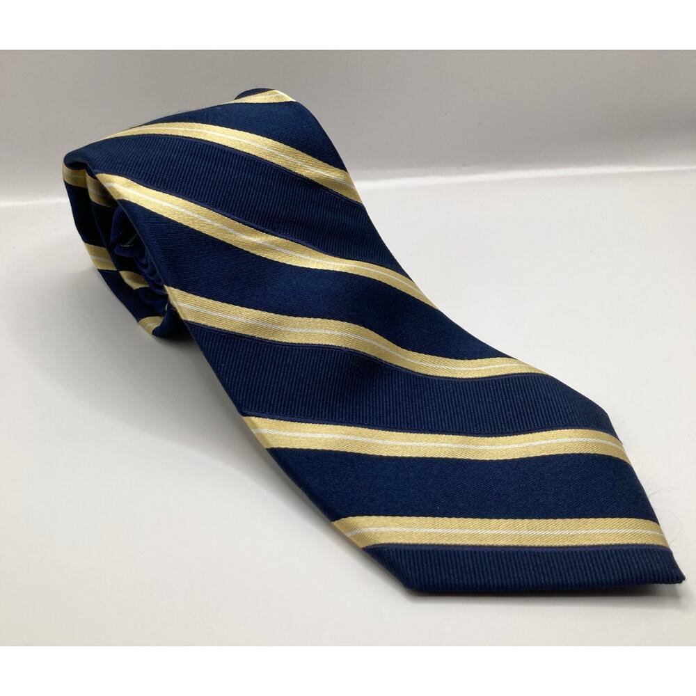 Tommy Hilfiger Slim Navy & Gold 100% Silk Regimental Stripe Repp Tie Preppy Gift